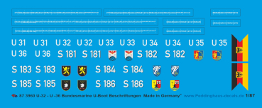 Peddinghaus-Decals 1/87 ep 3960 Bundesmarine U-31-U36 Markierungen