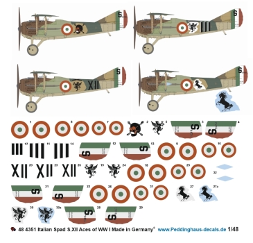 Peddinghaus-Decals 1/48 4351 Italian SPAD S.XIII Aces of WWI (Ruffo, Baracca, Costanini & Nardini )
