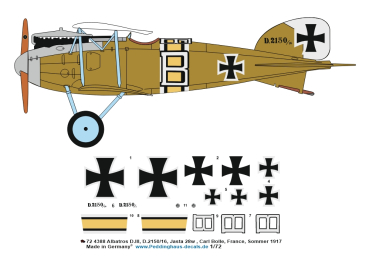 Peddinghaus-Decals 1/72 4388 Albatros D.III, D.2150/16, Jasta 28w ,Carl  Bolle, France, Sommer 1917
