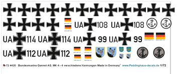 Peddinghaus-Decals 1/72 4420 Bundesmarine Gannet AS. MK 4 - 4 verschiedene Kennungen
