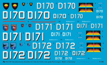 Peddinghaus-Decals 1:144 3197 German modern Navy Destroyer Z1-Z3 early and  late markings for the Revell Model
