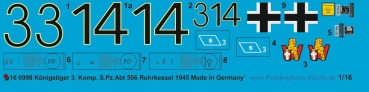 Peddinghaus-Decals 1:16 0998 Kingtiger 3. Comp. S. Heeres Pz. Abt. 506 Ruhrpocket 1945