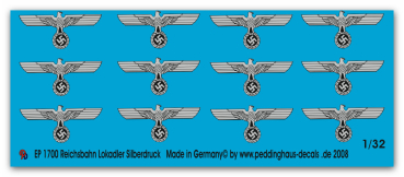 Peddinghaus-Decals 1:32 1700 Reichsbahn steamer eagle in silverprint