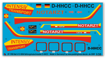 Peddinghaus-Decals 1:35  1900  Bell 412 Hubschrauber der HDM Flugservice München-Nürnberg D-HHCC