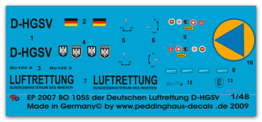Peddinghaus-Decals 1/48 2007 Bo 105s rescue helicopter of the german Luftrettung D-HBGS Christoph 8