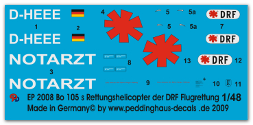 Peddinghaus-Decals 1/48 2008 Bo 105 s Rescue helicopter of the DRF Flugrettung