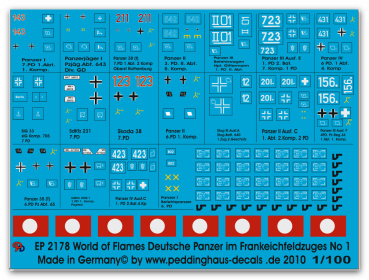 Peddinghaus-Decals 1/100 2178 World of Flames german tanks in france No 1