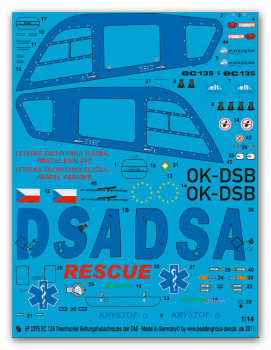 Peddinghaus-Decals 1:14 2295 EC 135 Krystof 6 Thechian Rescue Helicopter of the DAS