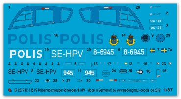 Peddinghaus 1/87 2579 EC 135 P2 Police Helicopter Schweden SE-HPV