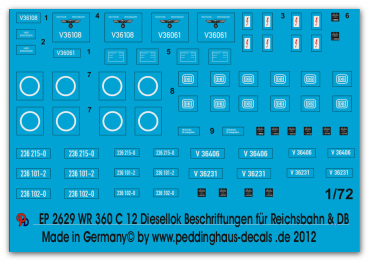 Peddinghaus-Decals 1:72 2629  WR 360 C 12 Dieselengine markings for  Reichsbahn and DB