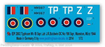 Peddinghaus-Decals 1/72  2802 Typhoon MK IB , Pilot Ldr. J.R. Baldwin