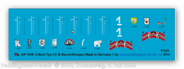 Peddinghaus-Decals 1:144  2806 markings for the german submarine typ XX III