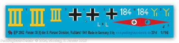 Peddinghaus-Decals 1:16  2902 markings for a Panzer 38 (t) , 8. German Tank Div., Russia 1941