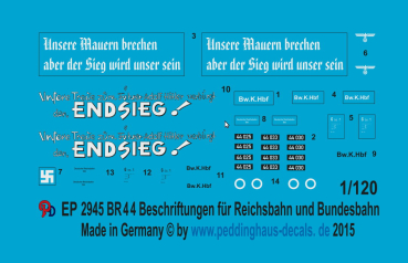 Peddinghaus-Decals 1:120 2945 markings for a BR 44 for Reichsbahn and Bundesbahn