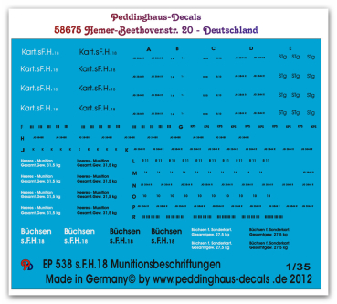 Peddinghaus-Decals 1:35  0538  Stencils for 150 mm ammo for sFH 18 and Hummel