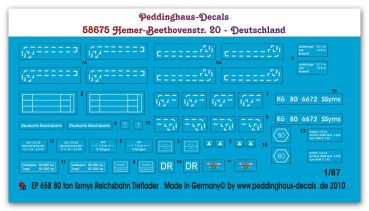 Peddinghaus-Decals 1:72 0658  80 ton Ssyms railflatbed markings