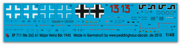 Peddinghaus-Decals 1/48 0711 Markings for Me 262 Major Heinz Bär EJG 2 , march 1945